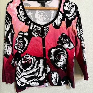 White House Black Market Rose Print Cardigan